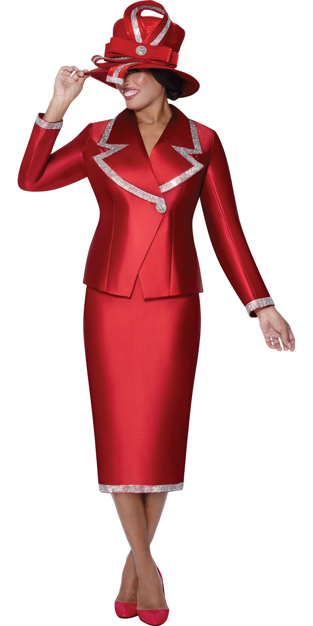 GMI 9872 - Red - Embellished Twill 2pc Skirt Suit