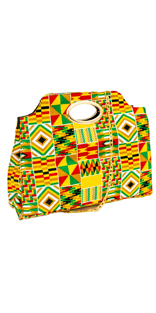 Kara Chic 1007 - 642 - Kente Print Handbag with Chain