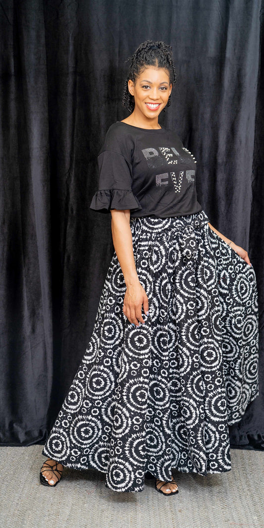 KaraChic 7001-630 Elastic Waist African Print Maxi Skirt