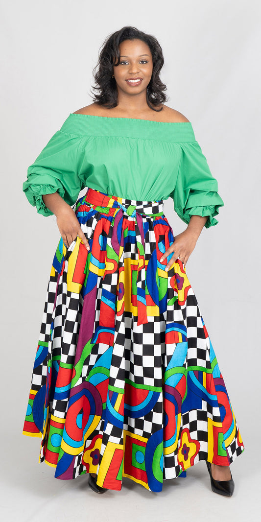 KaraChic 7001-606 - Elastic Waist African Print Maxi Skirt