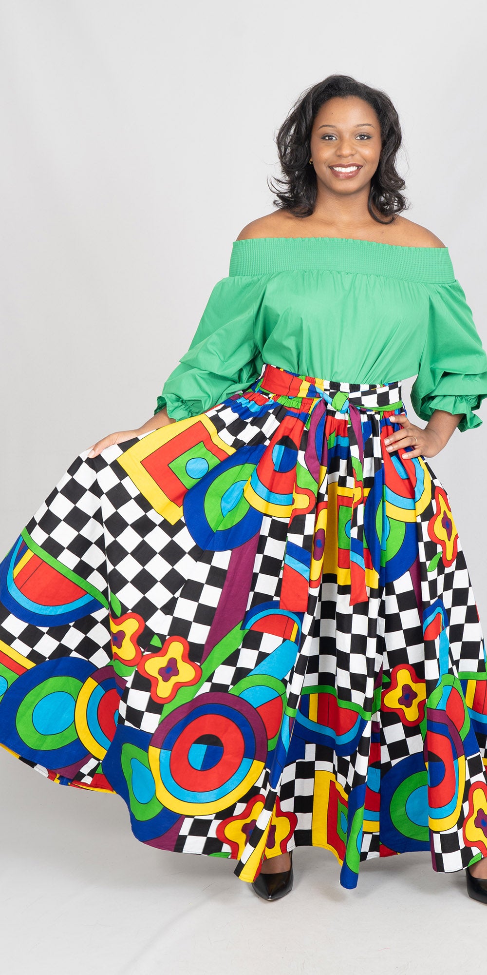 KaraChic 7001-606 - Elastic Waist African Print Maxi Skirt