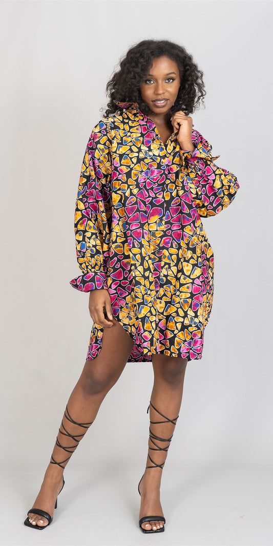 KaraChic 7738 Authentic African Print Button Front Dress