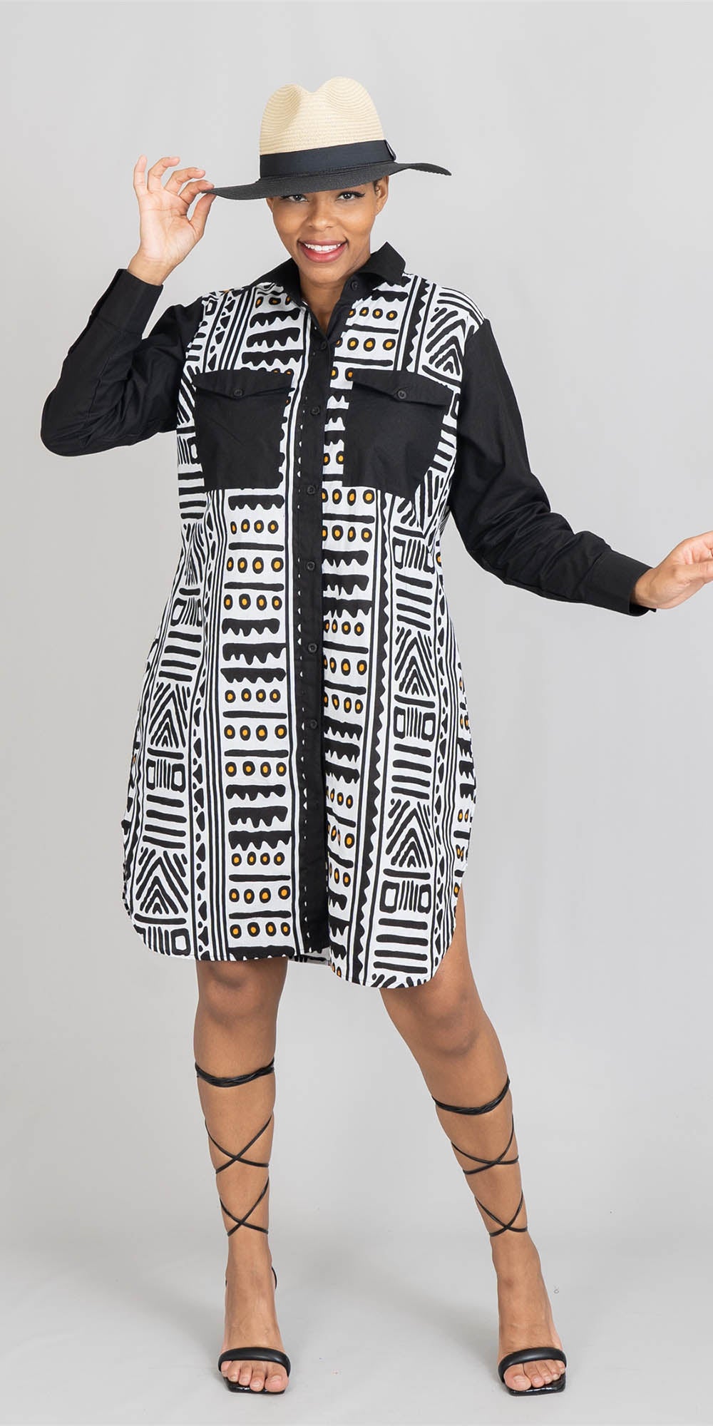 KaraChic 7755A-591 - Long Sleeve African Print and Solid Short Dress/Top