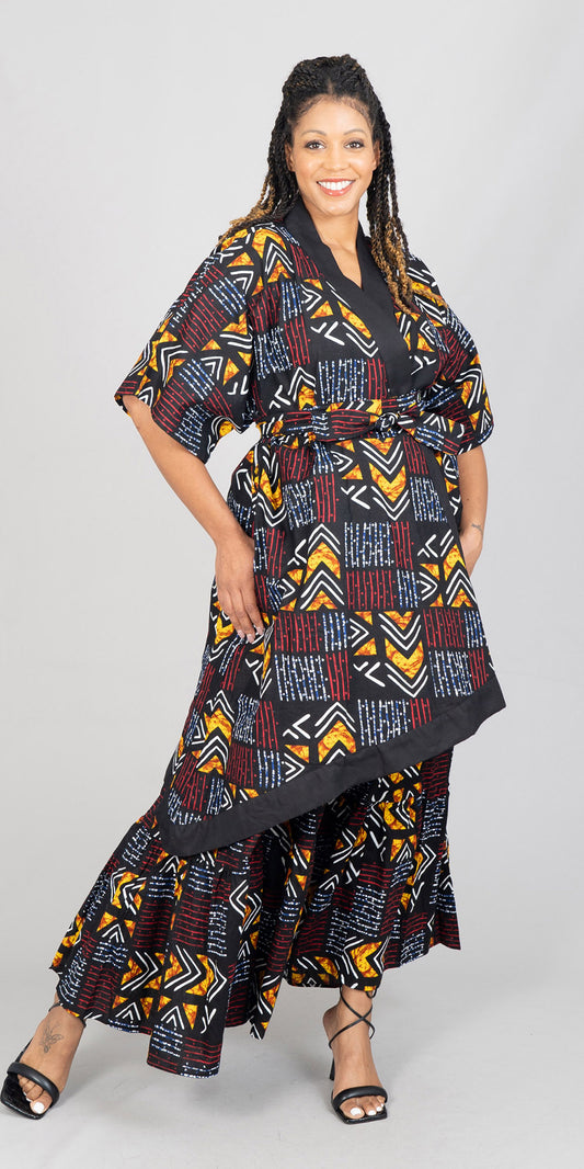 KaraChic 7786-601 - African Print Belted Kimono Jacket