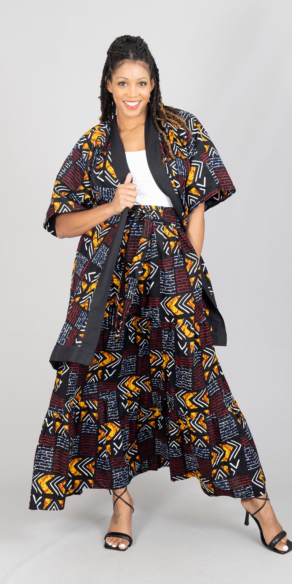 KaraChic 7786-601 - African Print Belted Kimono Jacket