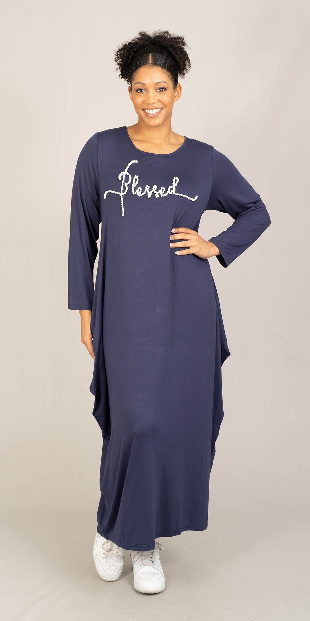 KaraChic CHH23053LS - Navy - Blessed Pearl Embellished Knit Maxi Dress