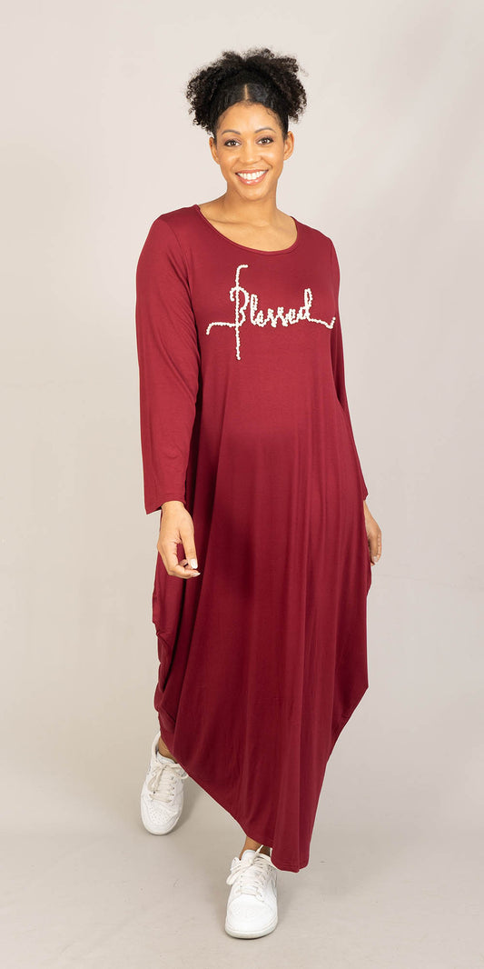 KaraChic CHH23053LS - Burgundy - Blessed Pearl Embellished Knit Maxi Dress