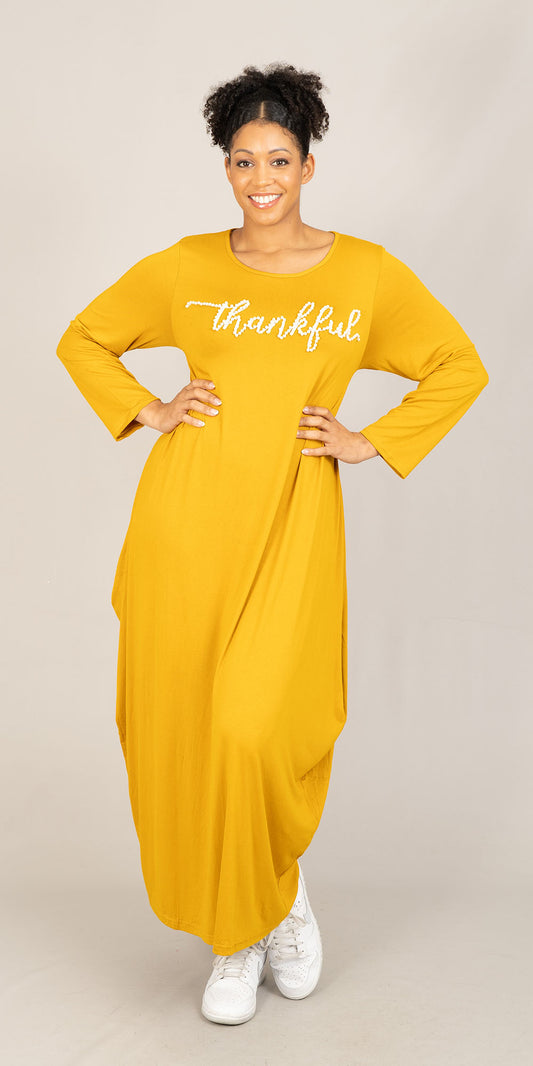 KaraChic CHH23054LS - Mustard - Thankful Pearl Embellished Knit Maxi Dress