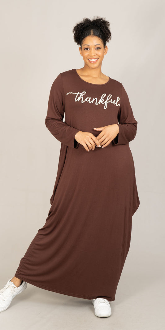 KaraChic CHH23054LS - Chocolate - Thankful Pearl Embellished Knit Maxi Dress