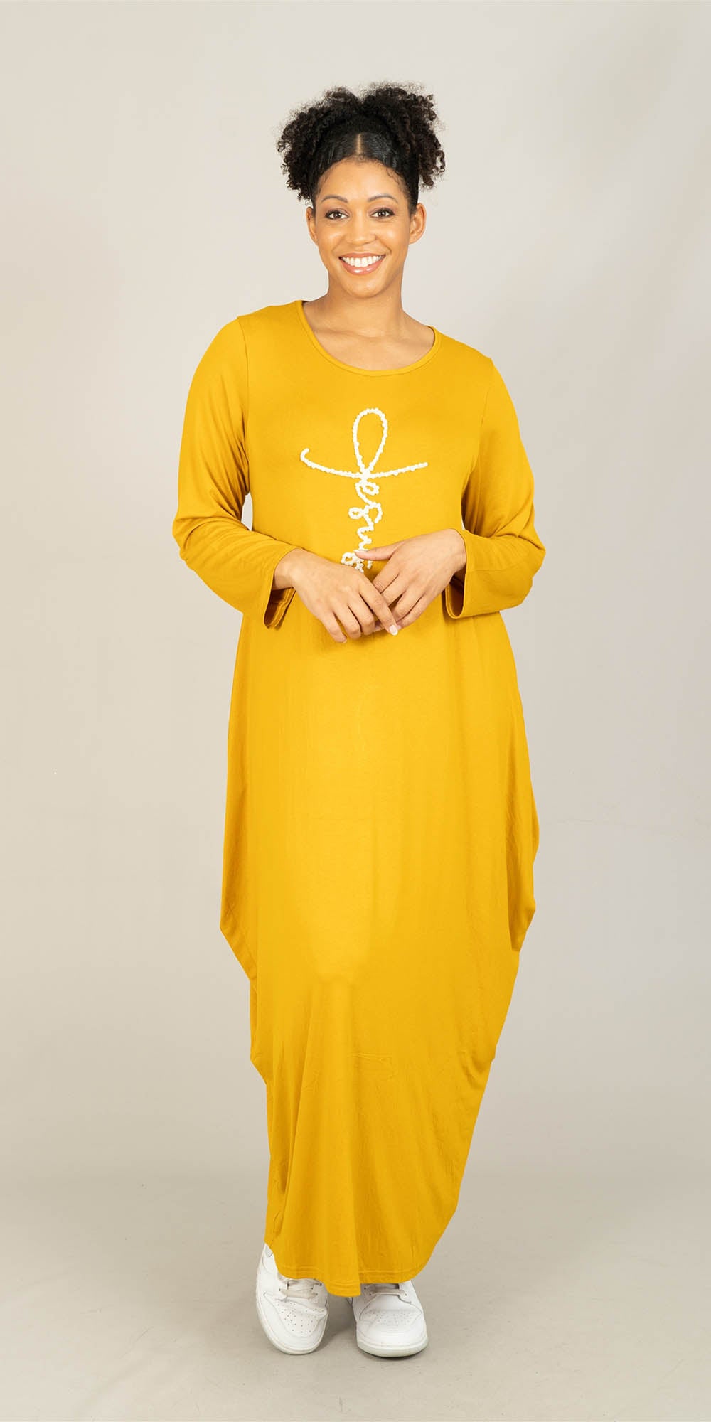 KaraChic CHH23055LS - Mustard - Pearl Embellished Knit Maxi Dress