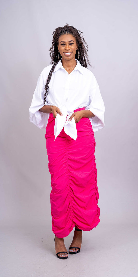 Kara Chic CHH24015 Long Skirt w/ Ruching - Fuchsia