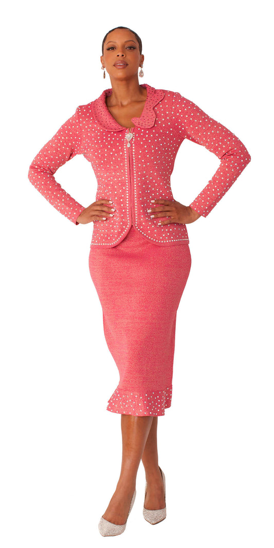 Kayla - 5329 - Fuchsia - Embellished Knit 2pc Skirt Set