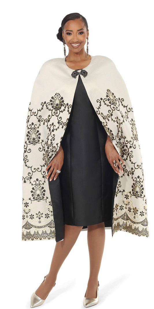 Lisa Rene 240729 - Champagne - 2 pc Embroidered Cape Dress