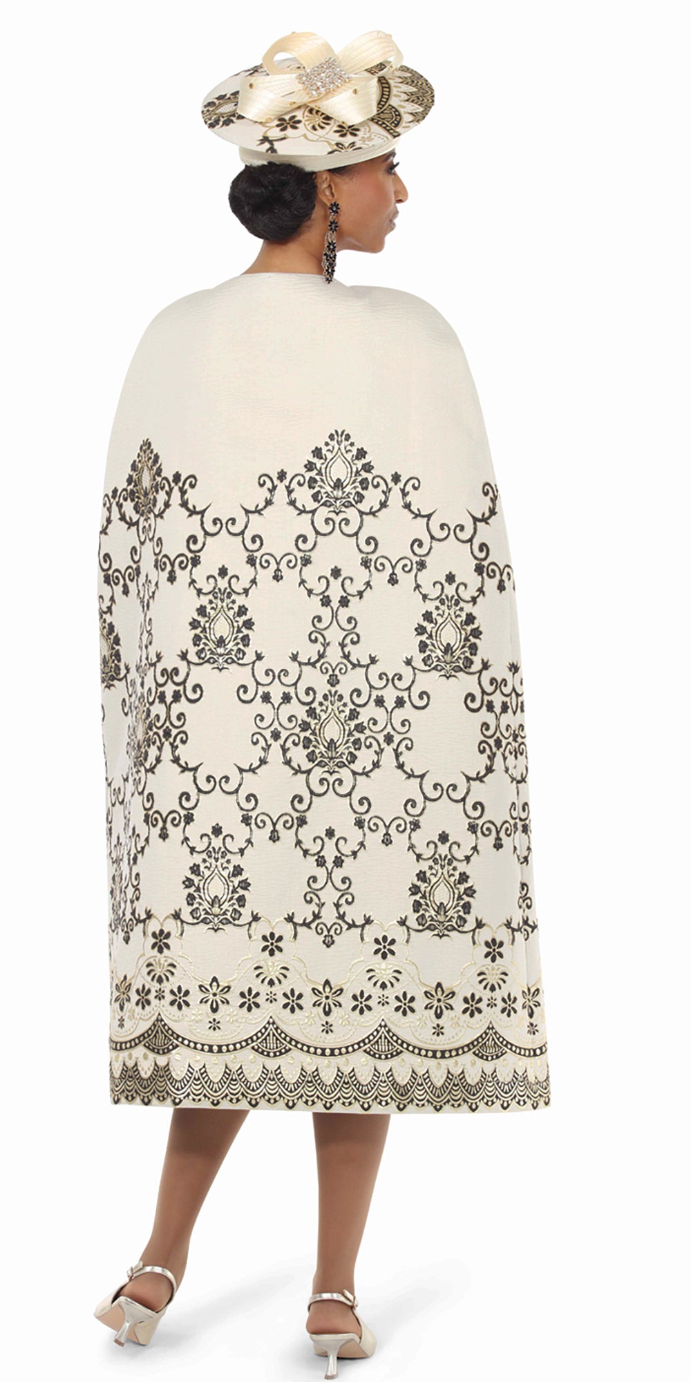 Lisa Rene 240729 - Champagne - 2 pc Embroidered Cape Dress
