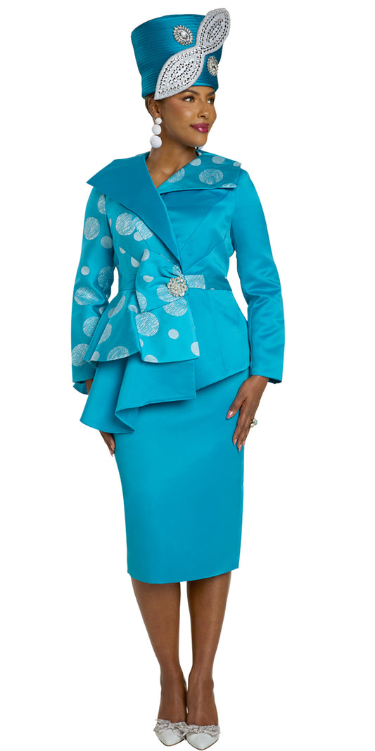 Lisa Rene 66379 - Peacock White - 2 pc Jacket and Skirt Set