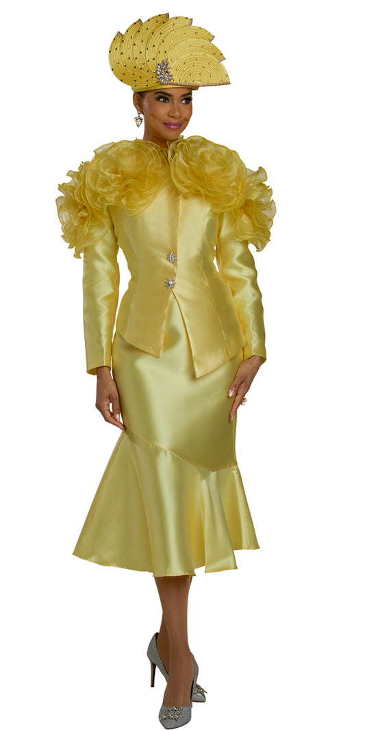 Lisa Rene 66395  - Yellow - 2 pc Organza Jacket and Skirt Set