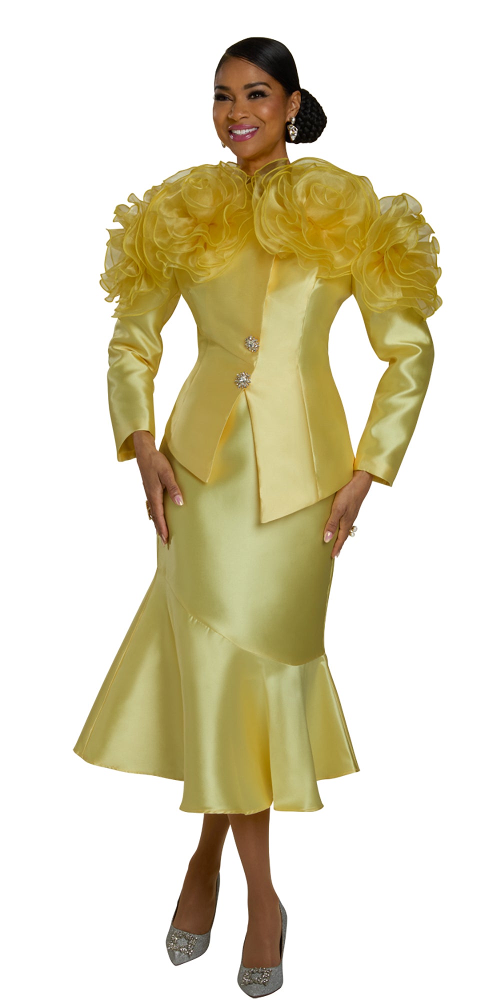 Lisa Rene 66395  - Yellow - 2 pc Organza Jacket and Skirt Set