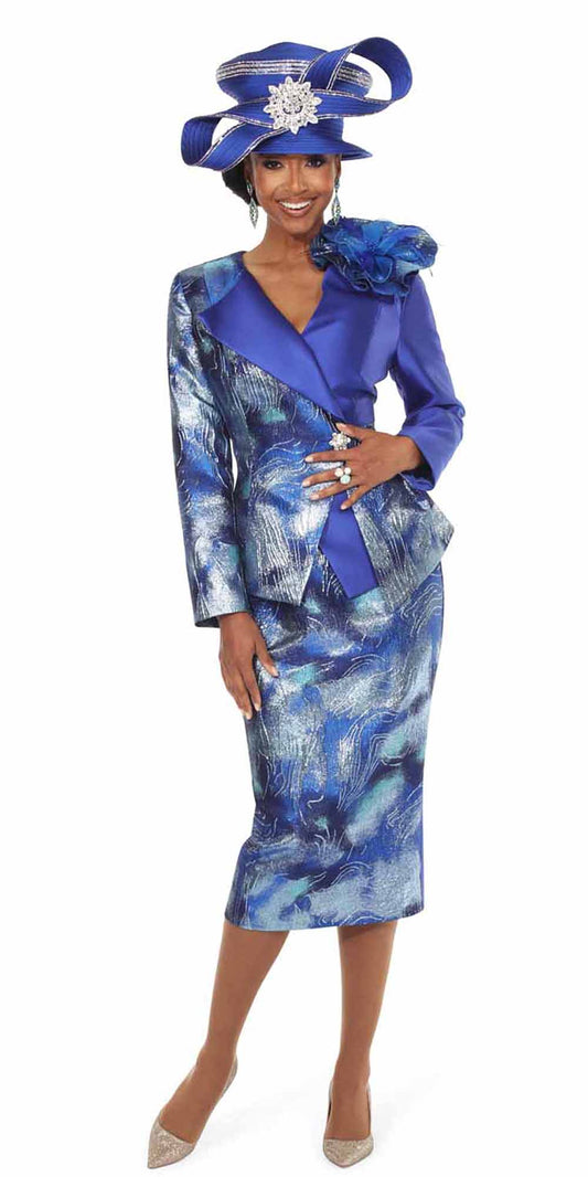 Lisa Rene 66811 - Blue Multi - 2 pc Brocade Jacket and Skirt Set