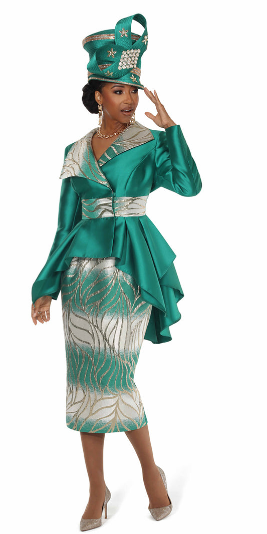 Lisa Rene 66980 - Green Multi - 2 pc Brocade Jacket and Skirt Set