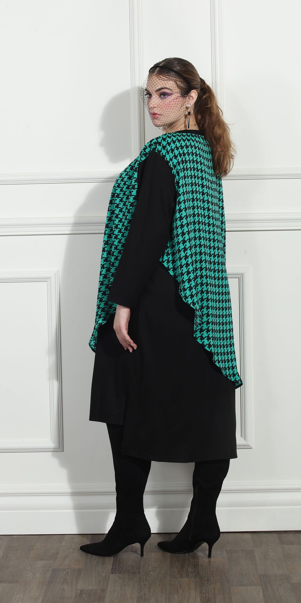 Luxe Moda LM247 - Black Green - Houndstooth Two-tone Dress