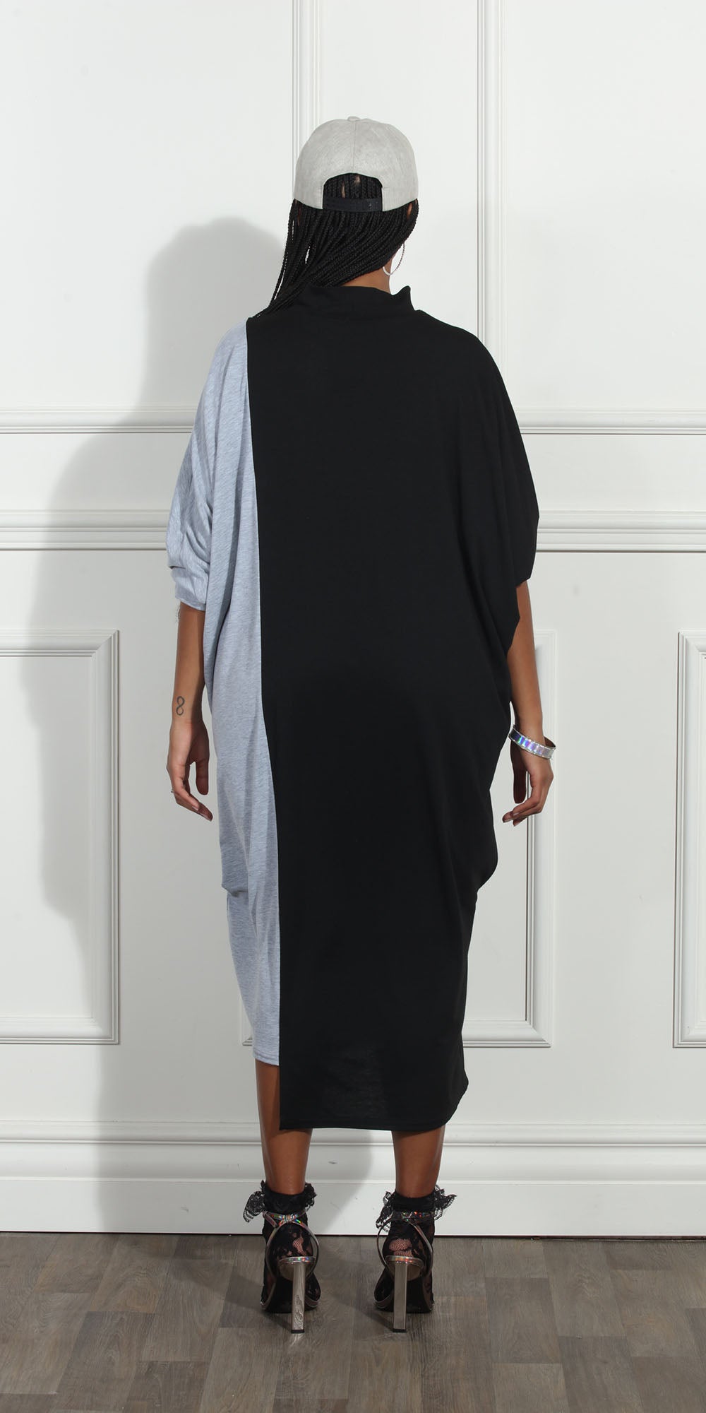 Luxe Moda LM251 - Black Silver - Two-tone Knit Dress