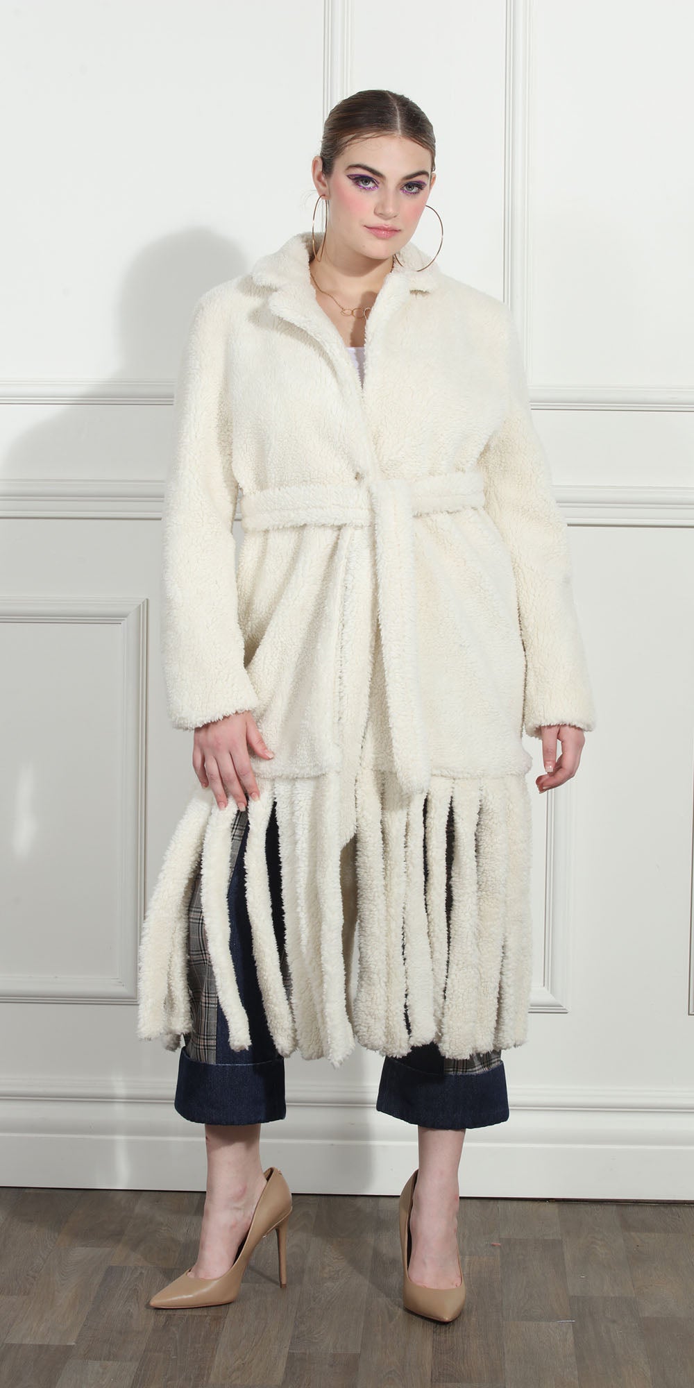 Luxe Moda LM277 - Off White - Plush Fringe Coat