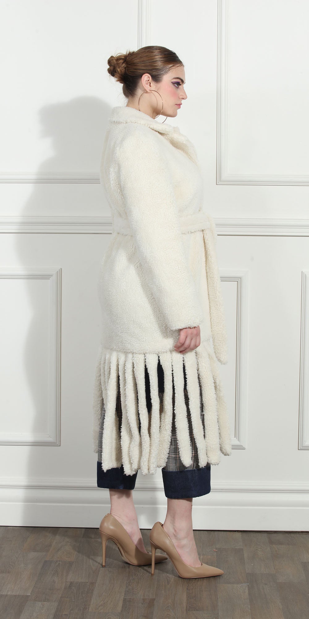 Luxe Moda LM277 - Off White - Plush Fringe Coat