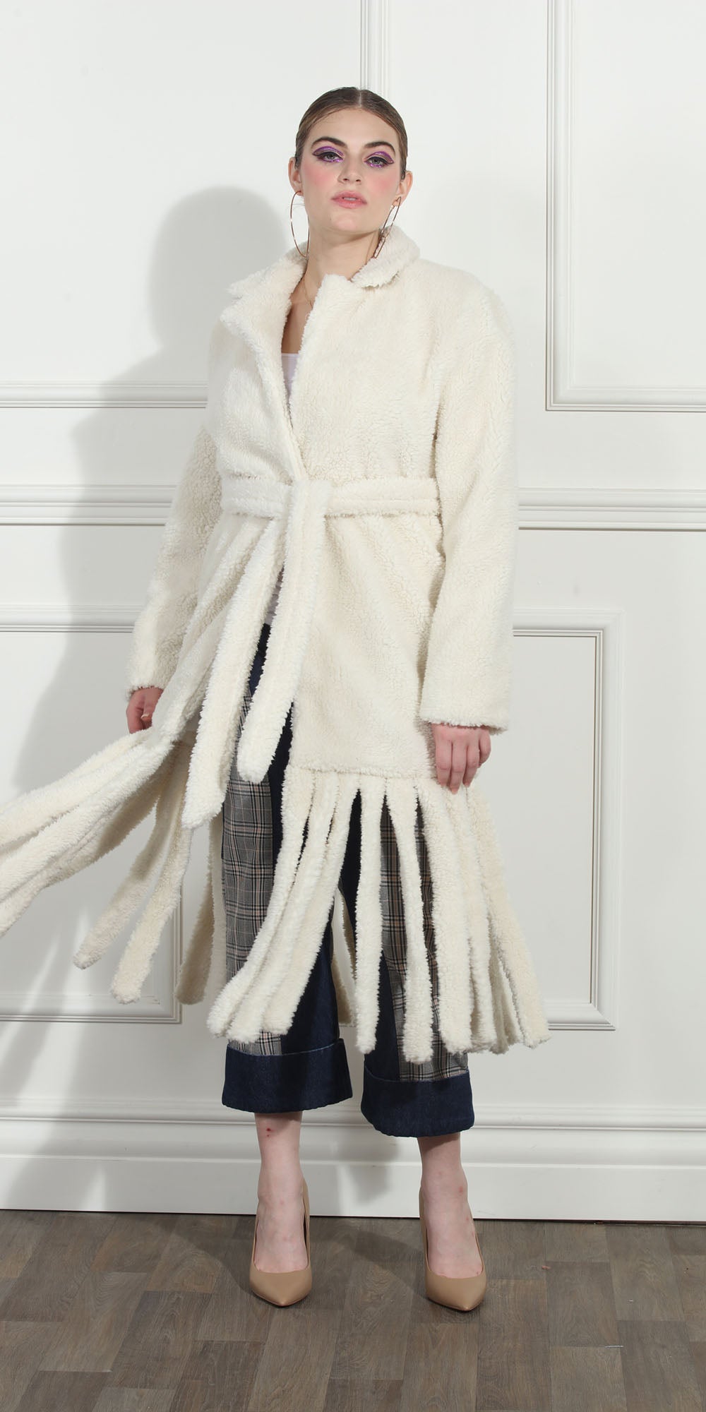 Luxe Moda LM277 - Off White - Plush Fringe Coat