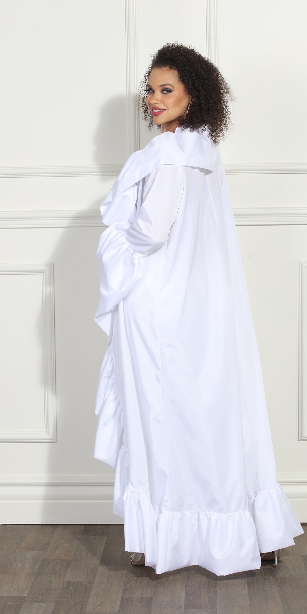 Luxe Moda LM282 - White - Ruffle Trim Duster