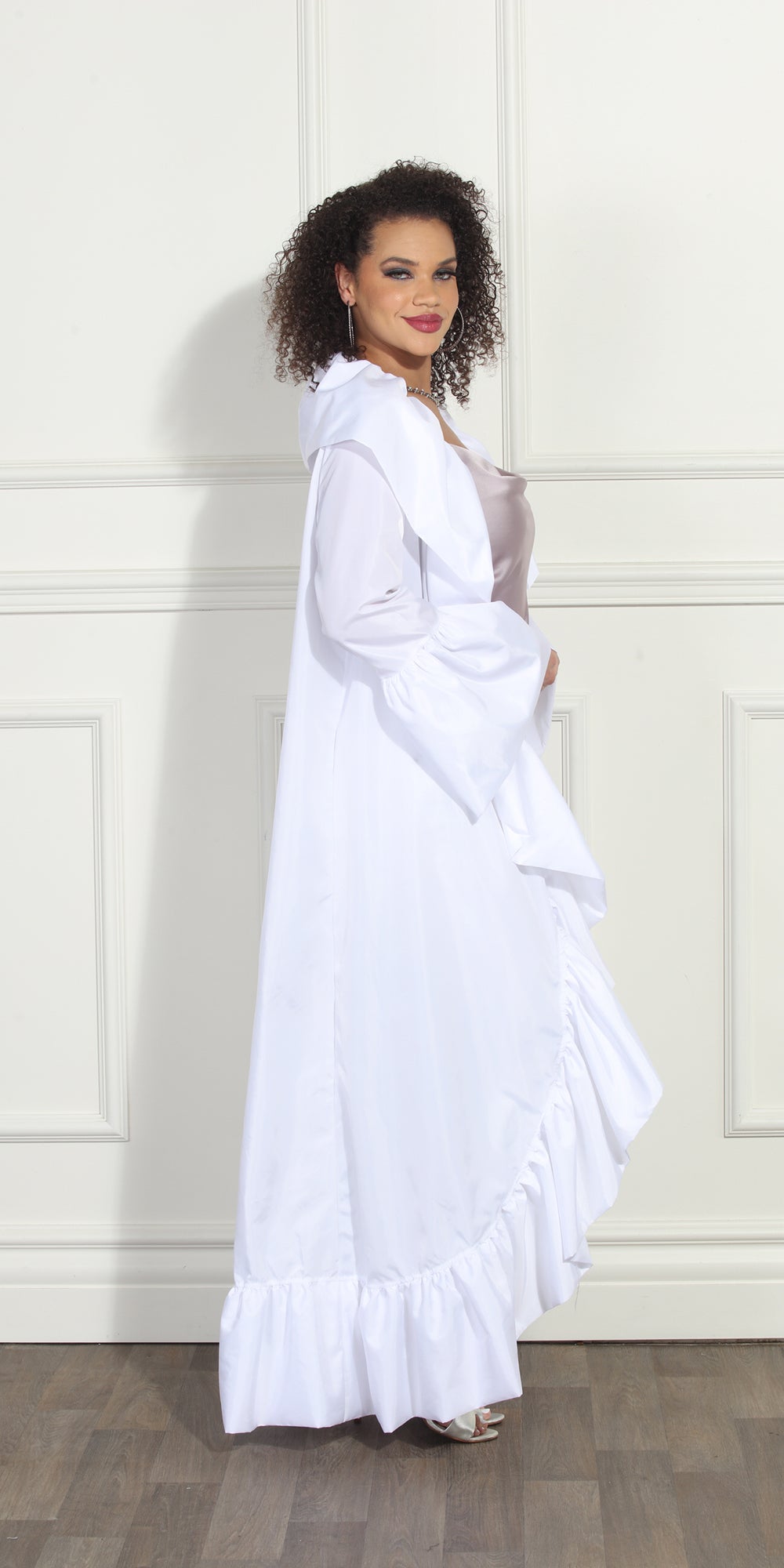 Luxe Moda LM282 - White - Ruffle Trim Duster