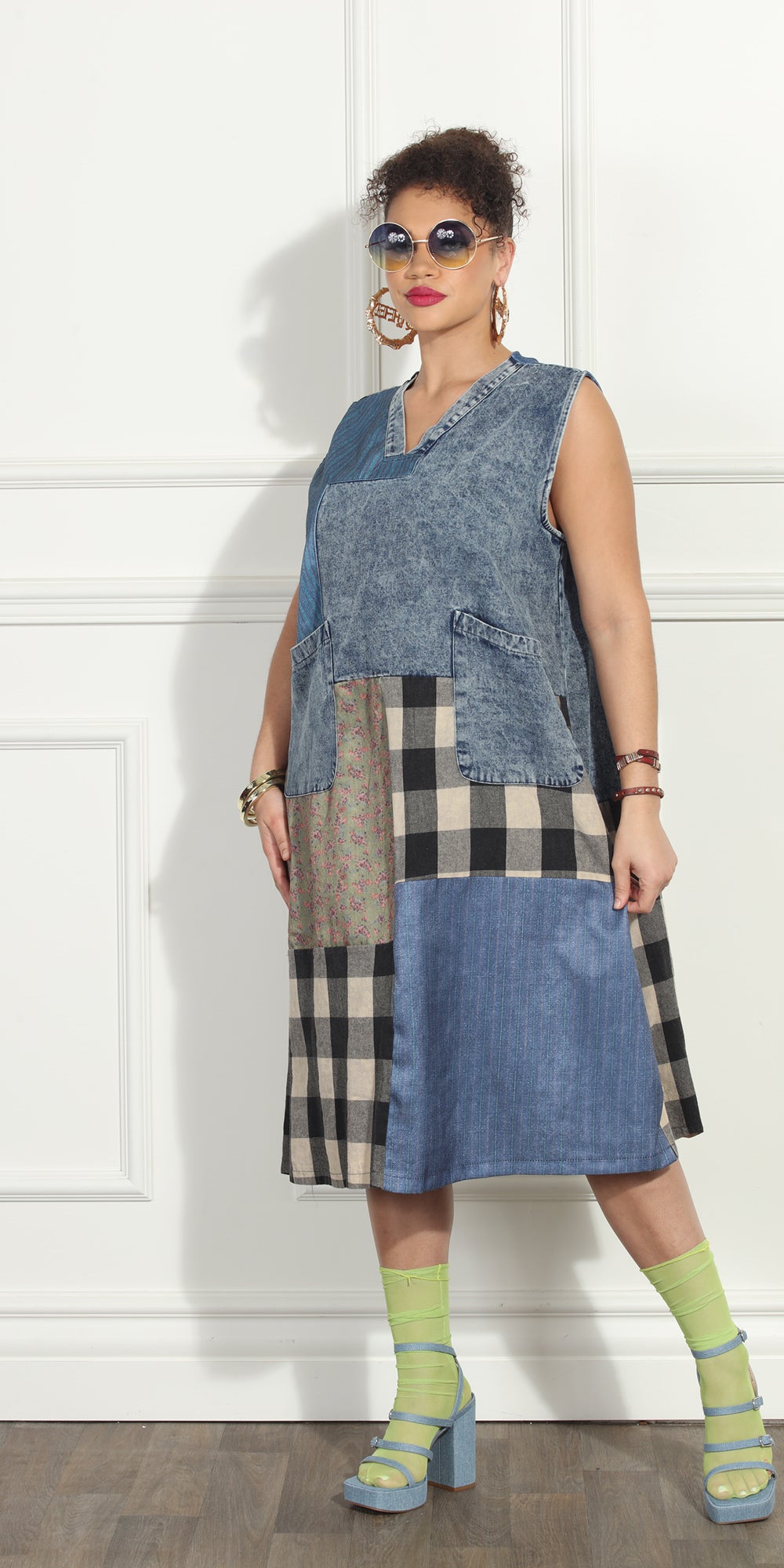 Luxe Moda LM287 - Denim - Multi Panel Dress