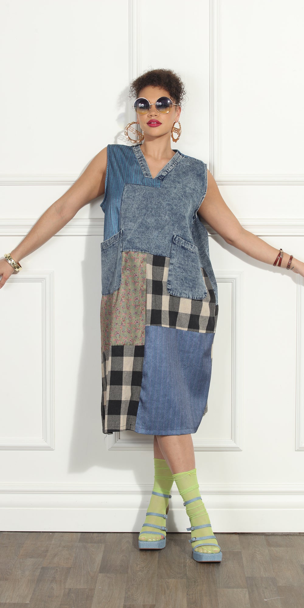 Luxe Moda LM287 - Denim - Multi Panel Dress