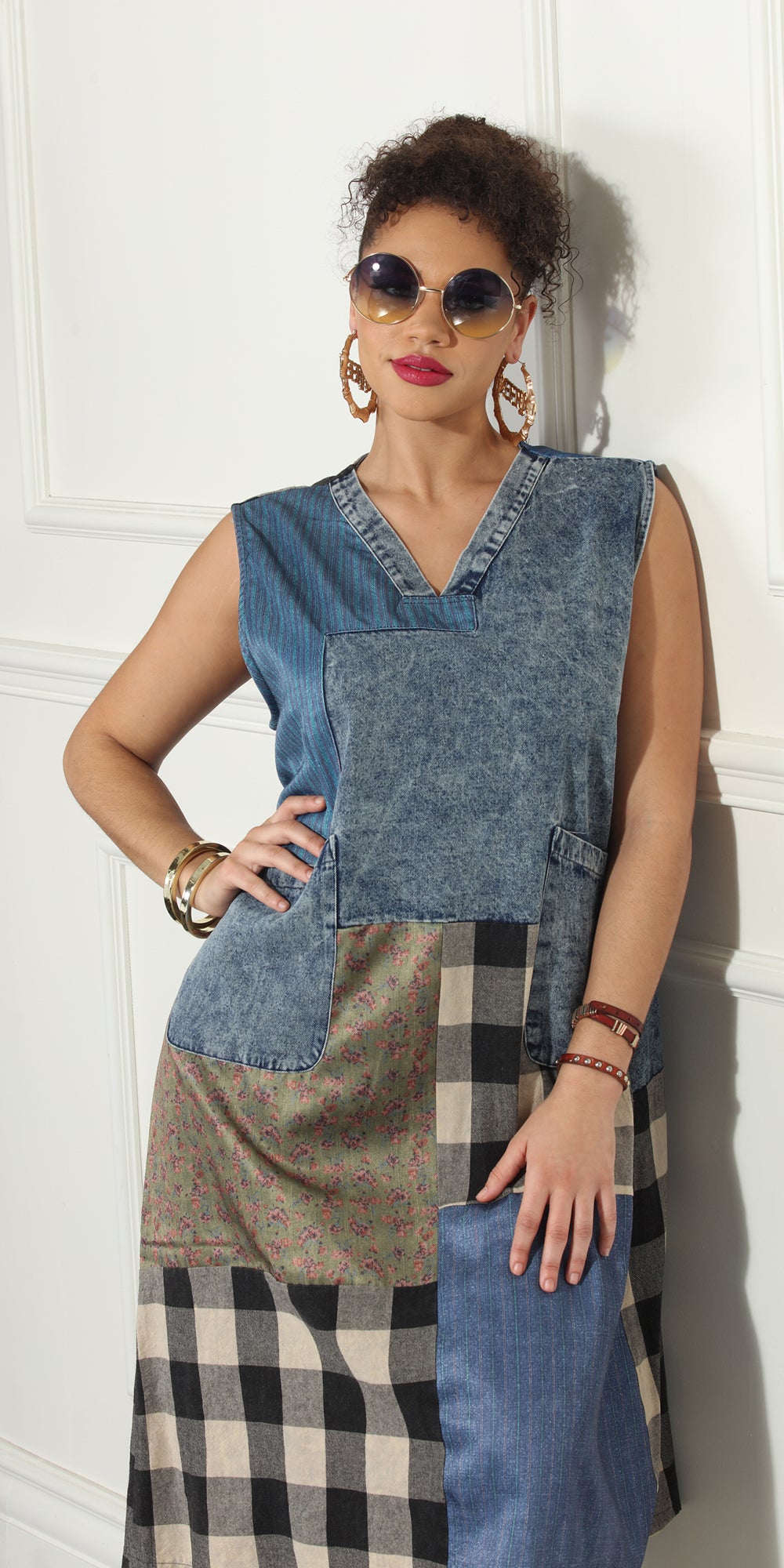 Luxe Moda LM287 - Denim - Multi Panel Dress