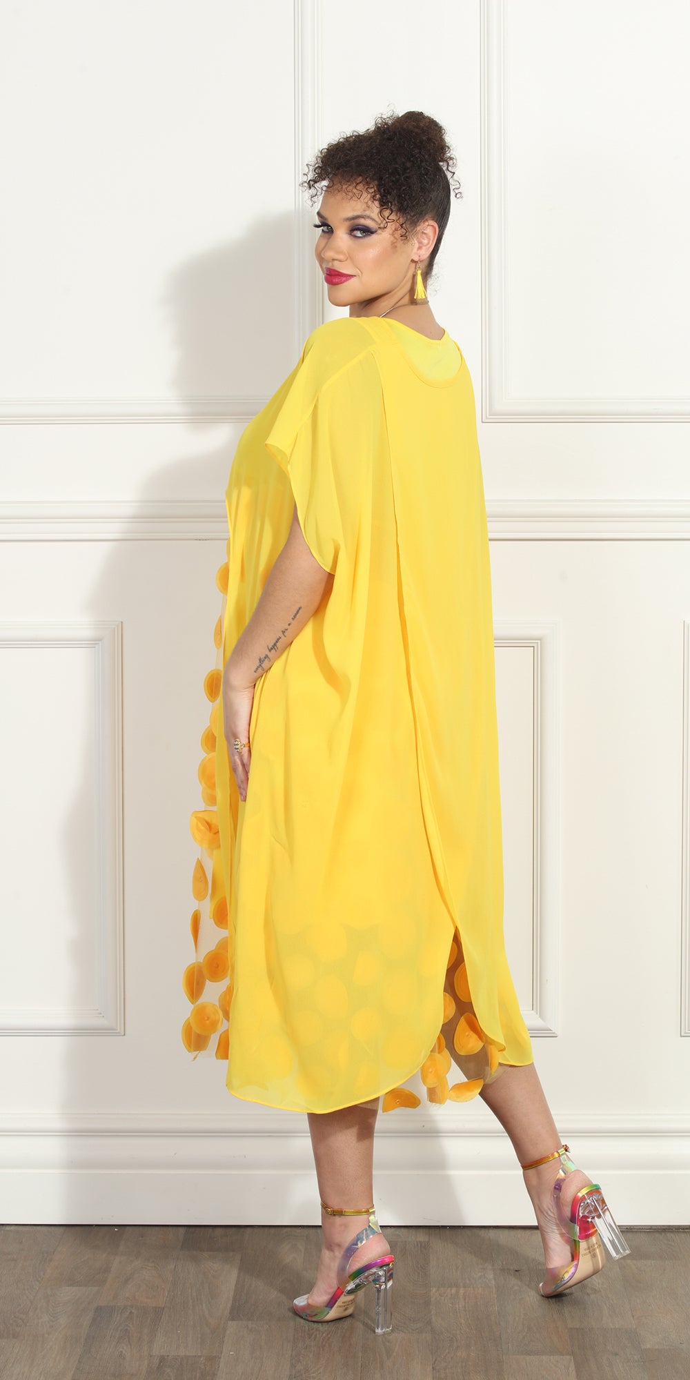 Luxe Moda LM296 - Yellow - Sheer Dress and Cover