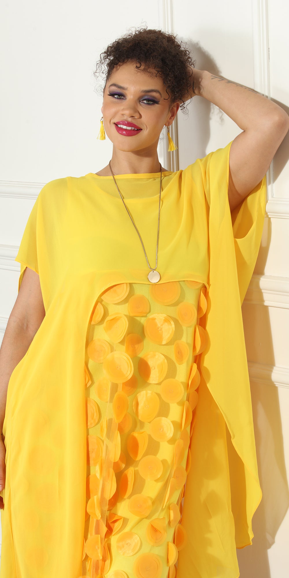 Luxe Moda LM296 - Yellow - Sheer Dress and Cover