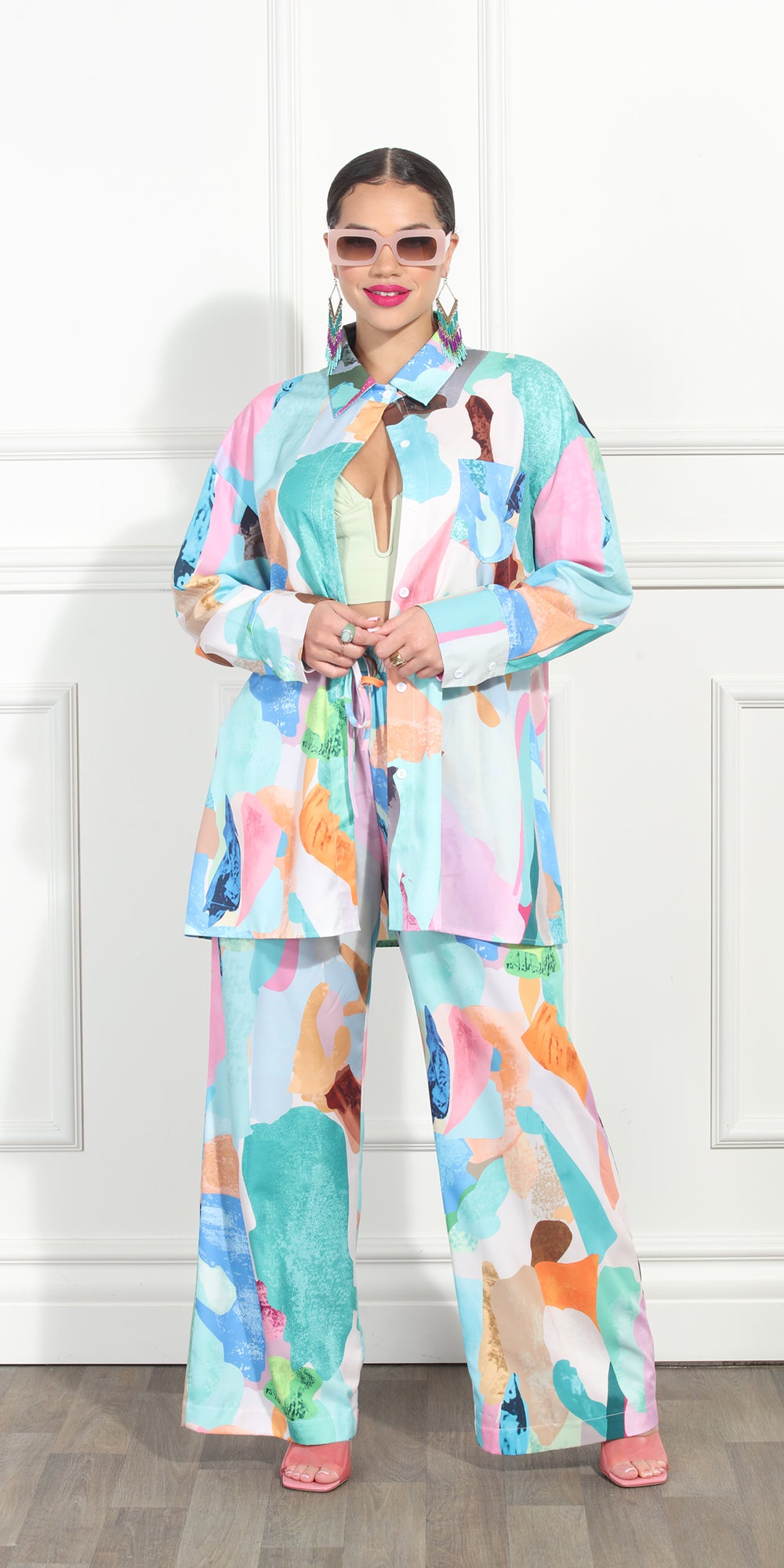 Luxe Moda LM321 - Multicolor - 2 Piece Print Top and Pant Set