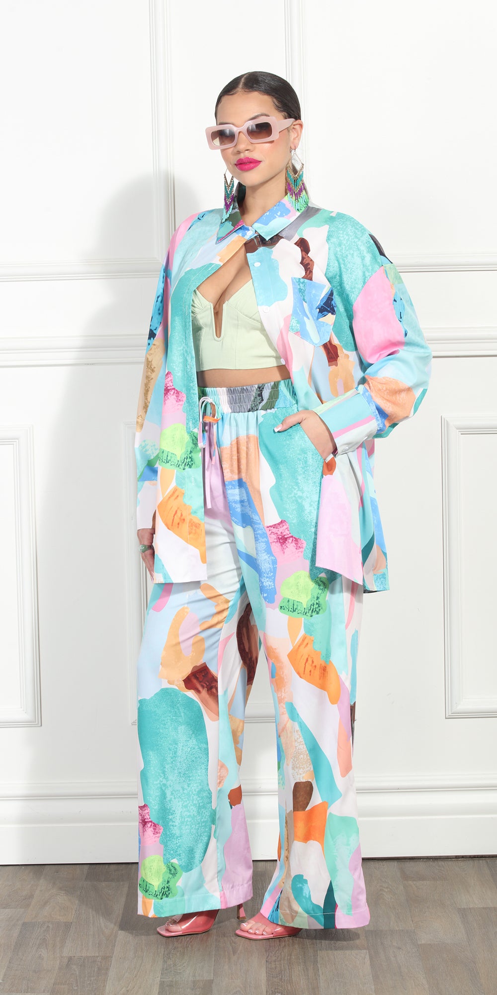 Luxe Moda LM321 - Multicolor - 2 Piece Print Top and Pant Set