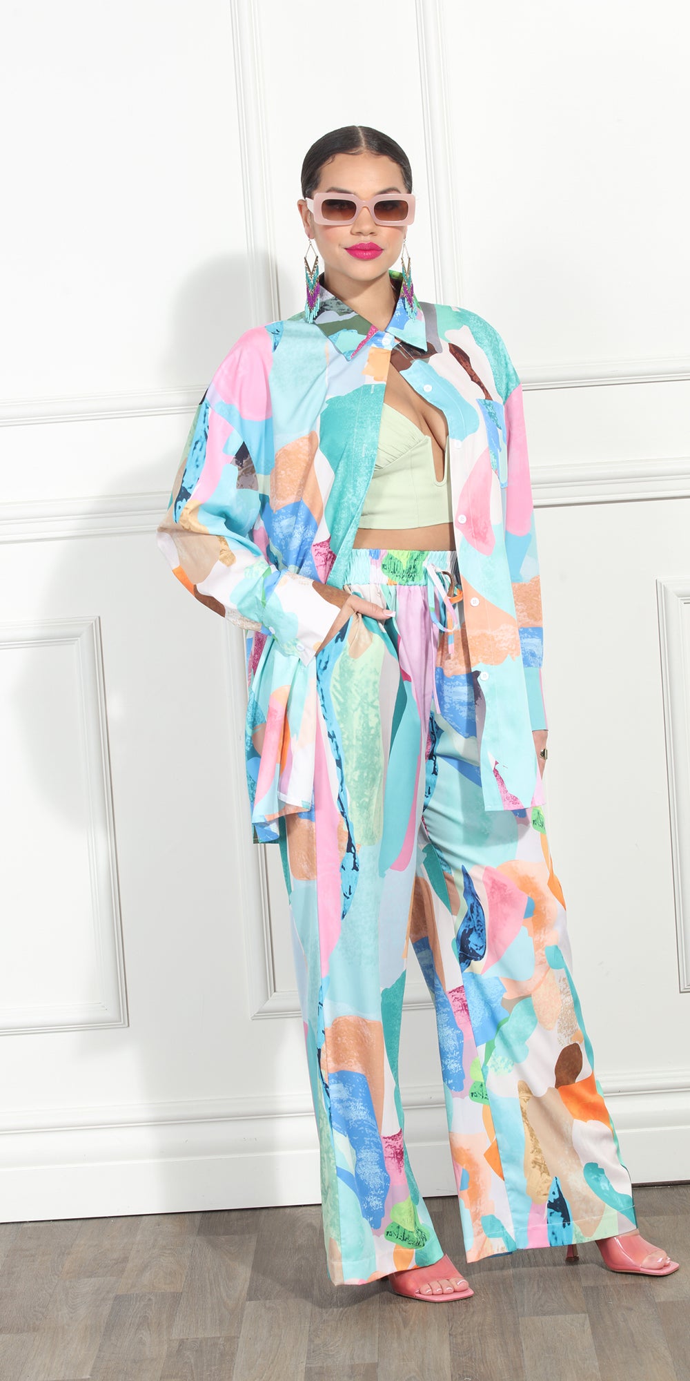 Luxe Moda LM321 - Multicolor - 2 Piece Print Top and Pant Set