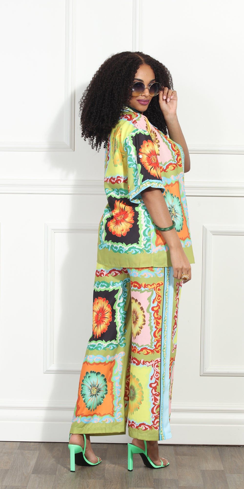 Luxe Moda LM324 - Multicolor - 2 Piece Cali Print Top and Pant Set