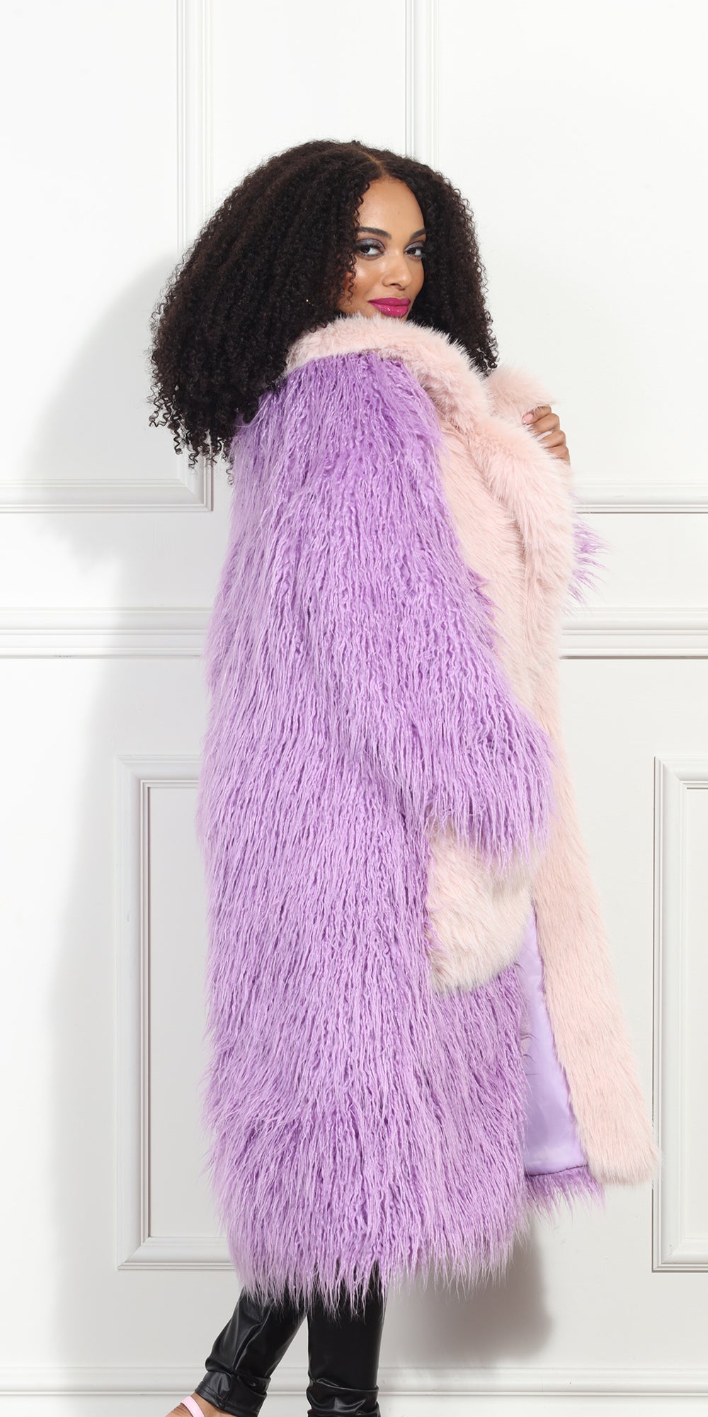 Luxe Moda LM348 - Lavender - Faux Fur Two Tone Coat