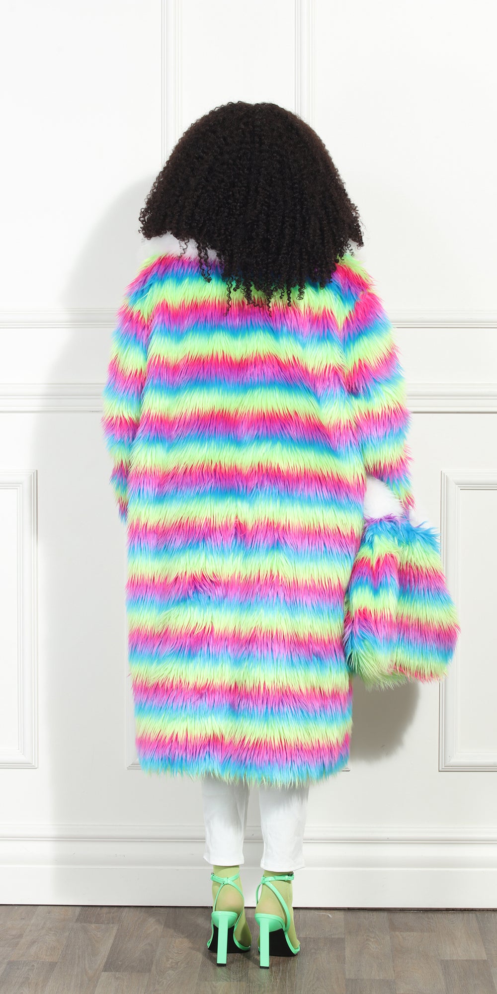 Luxe Moda LM350 - Multi - Faux Fur Stripe Coat