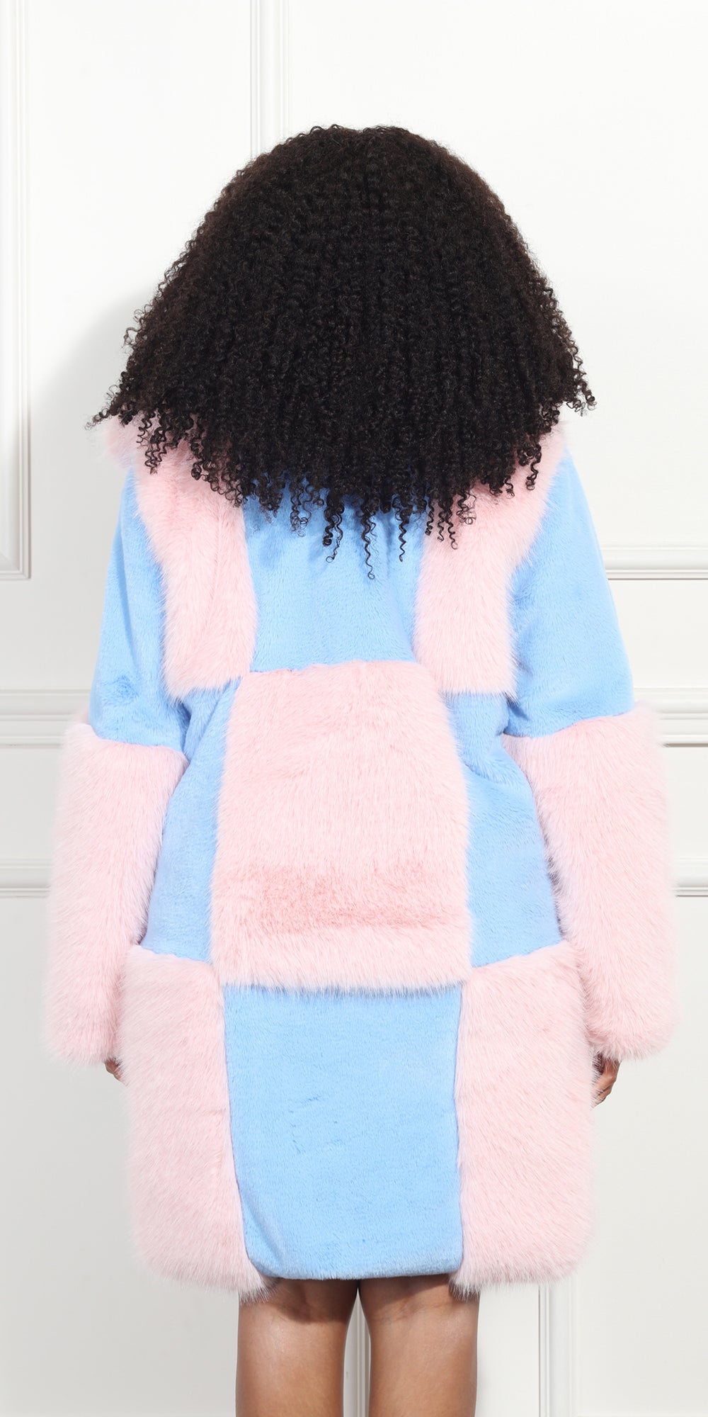 Luxe Moda LM354 - Light Blue Pink - Pastel Faux Fur Coat with Tie Belt