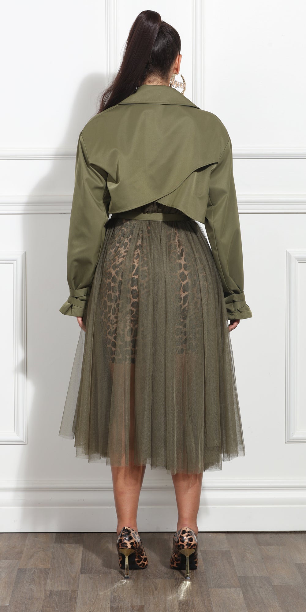 Luxe Moda LM368 - Olive - Coat with Side Pleating and Belt