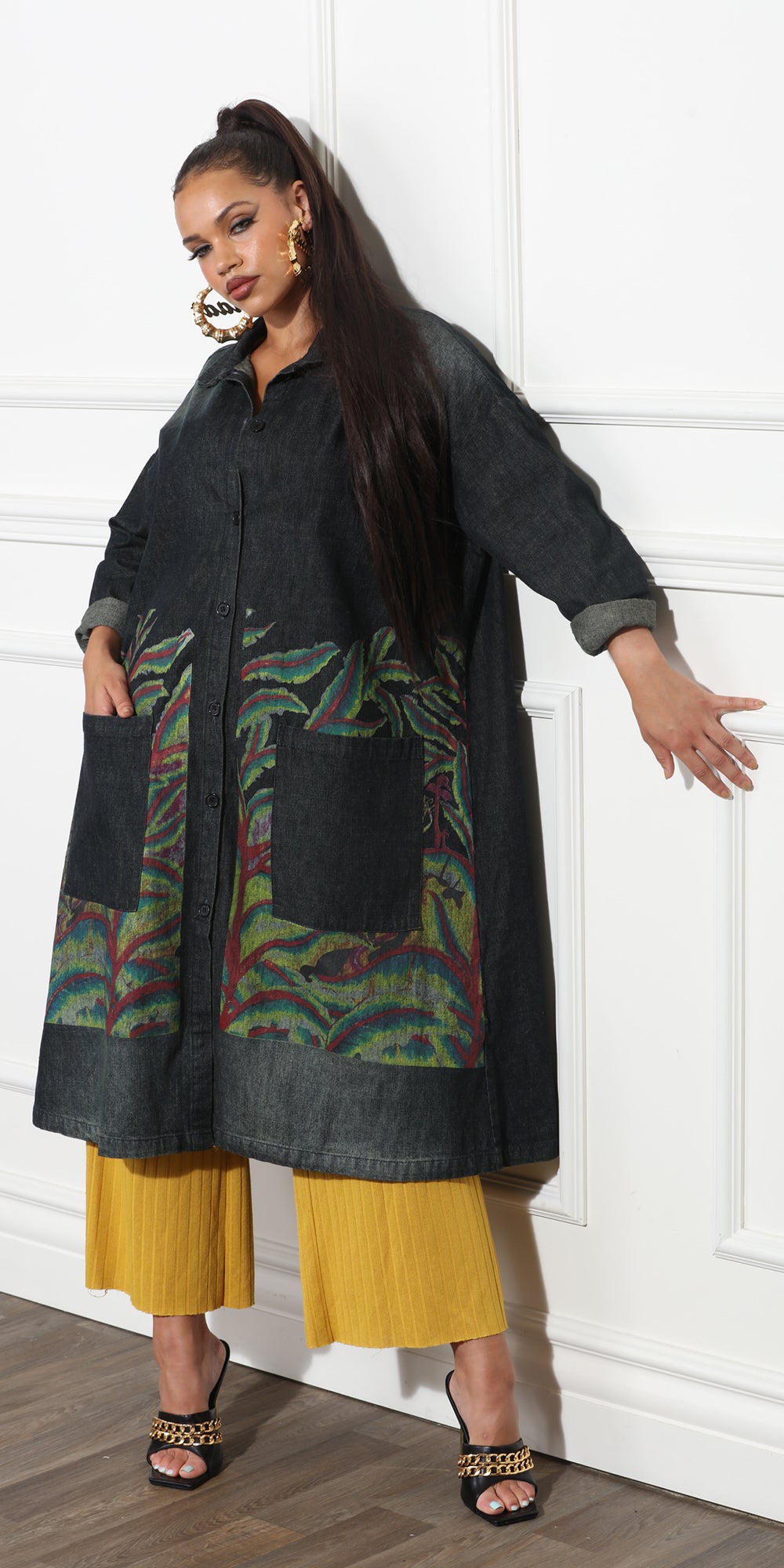 Luxe Moda LM371 - Multi - Denim Oversized Coat with Pockets