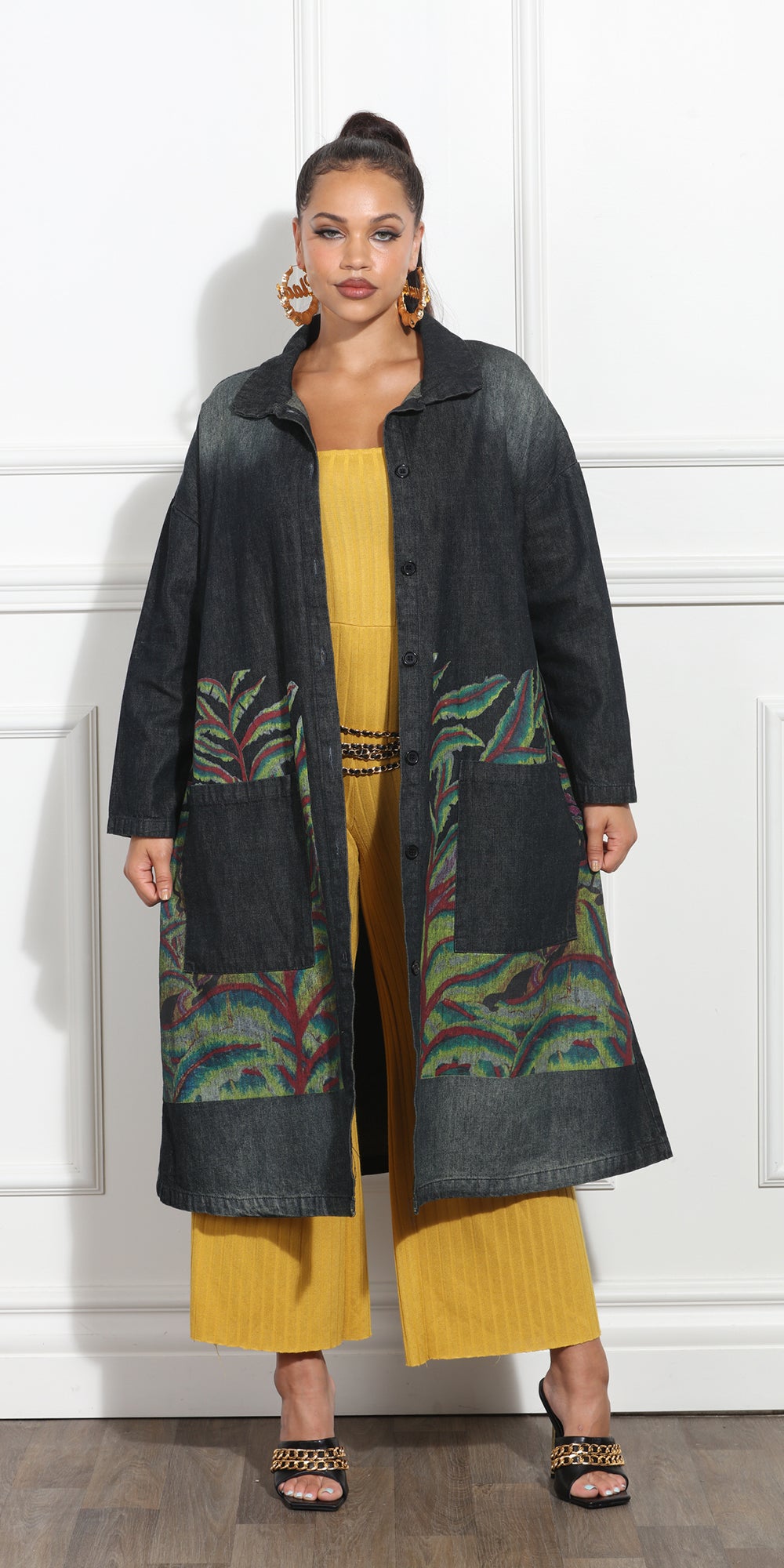 Luxe Moda LM371 - Multi - Denim Oversized Coat with Pockets