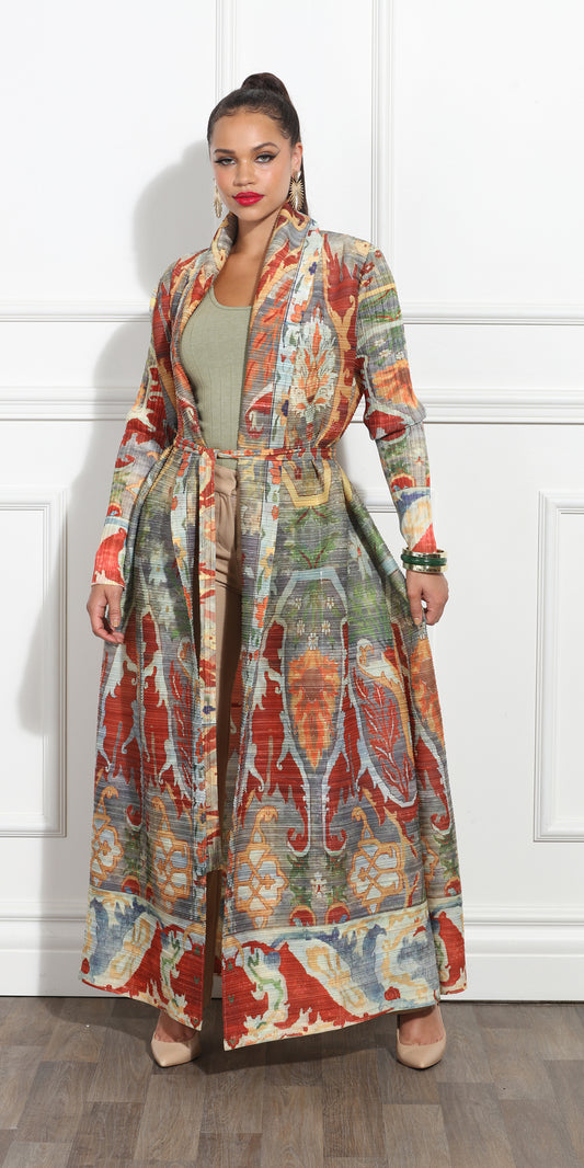 Luxe Moda LM377 - Multi - Long Fall Print Cardigan with Belt