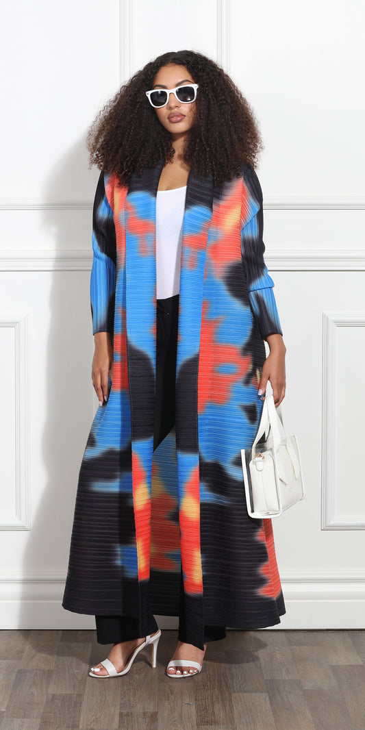 Luxe Moda LM378 - Multi -  Long Blue Print Cardigan