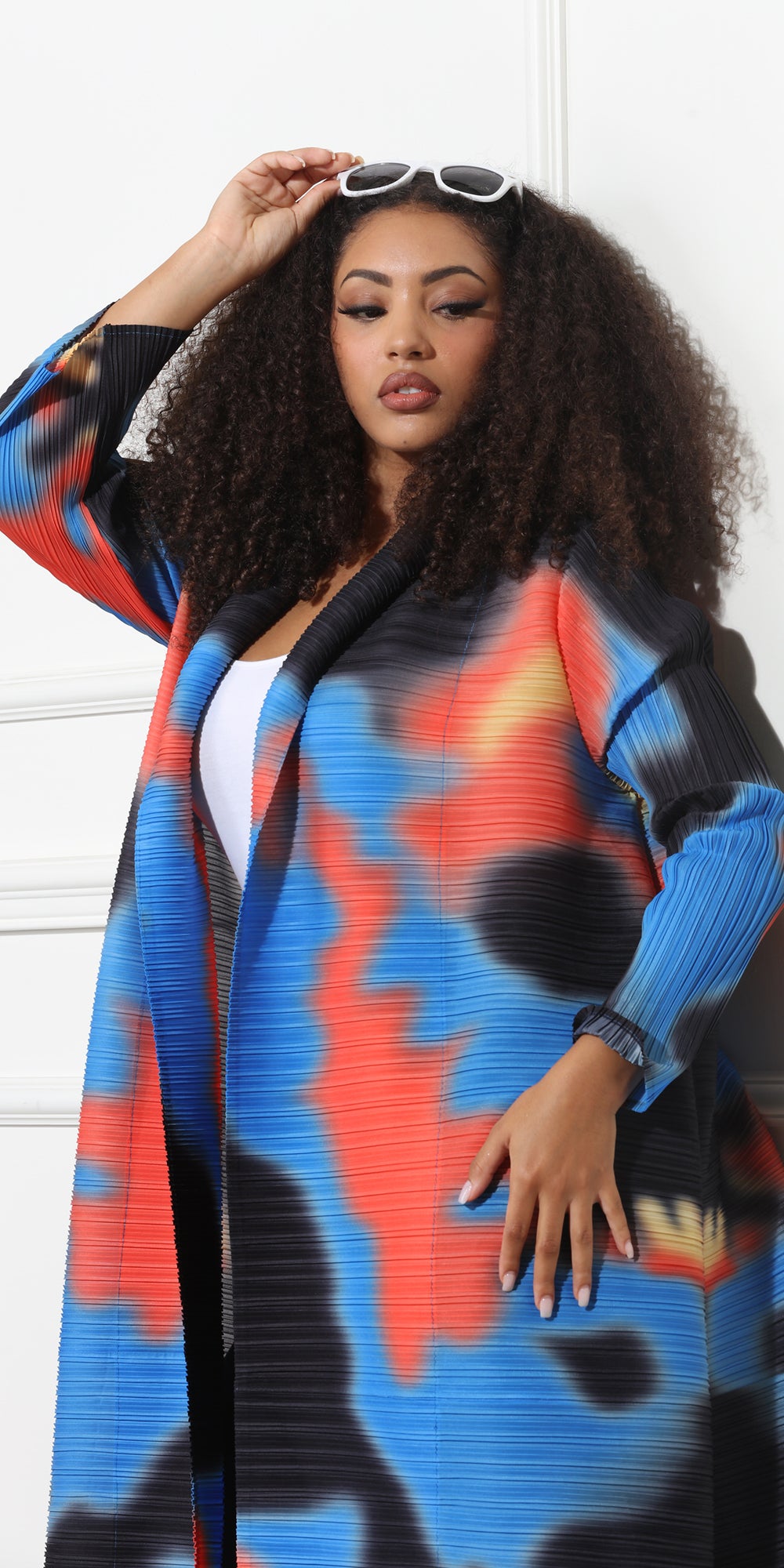 Luxe Moda LM378 - Multi -  Long Blue Print Cardigan