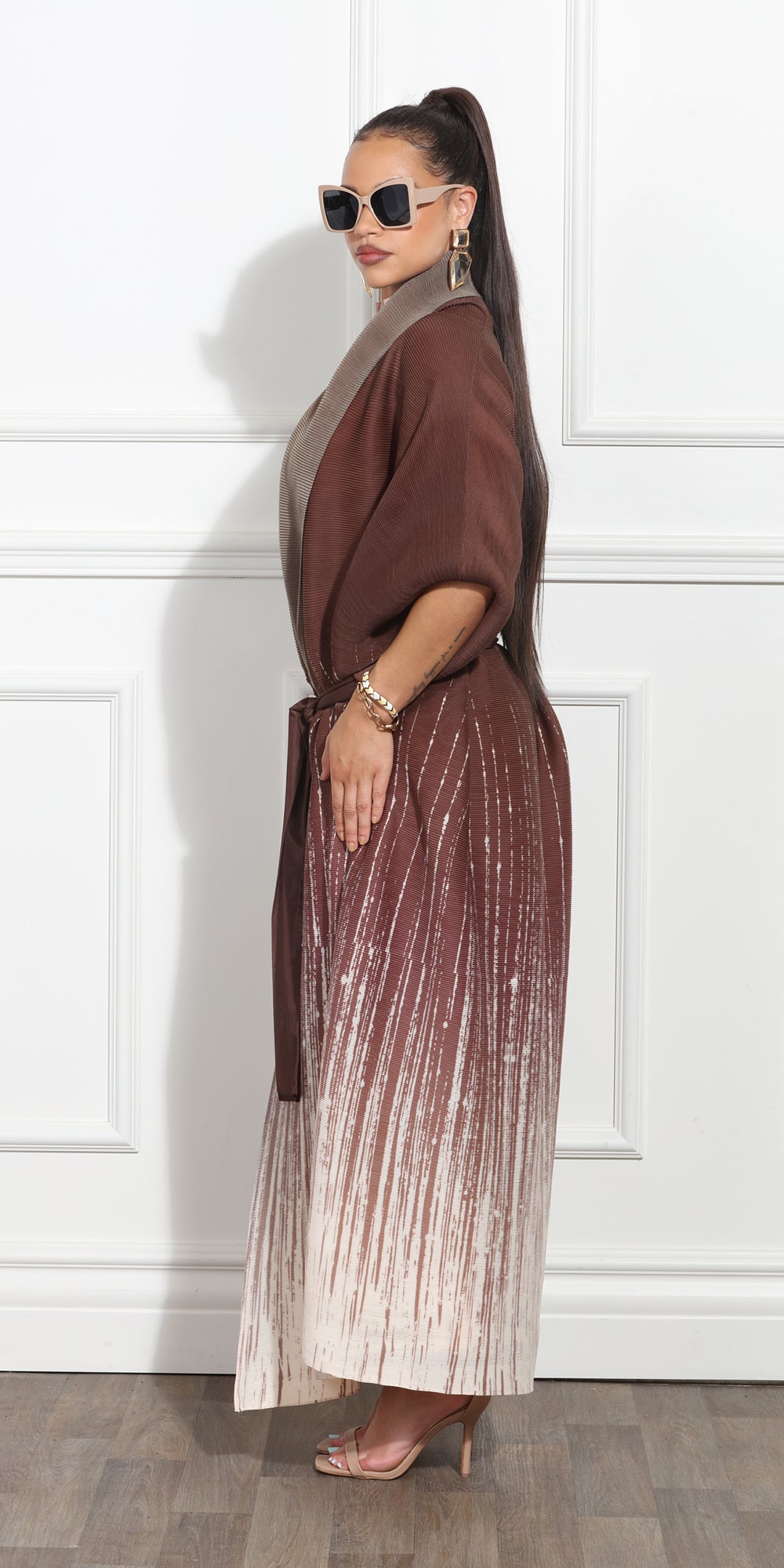 Luxe Moda LM380 - Brown Ombre - Long Ombre Cardigan with Tie Belt