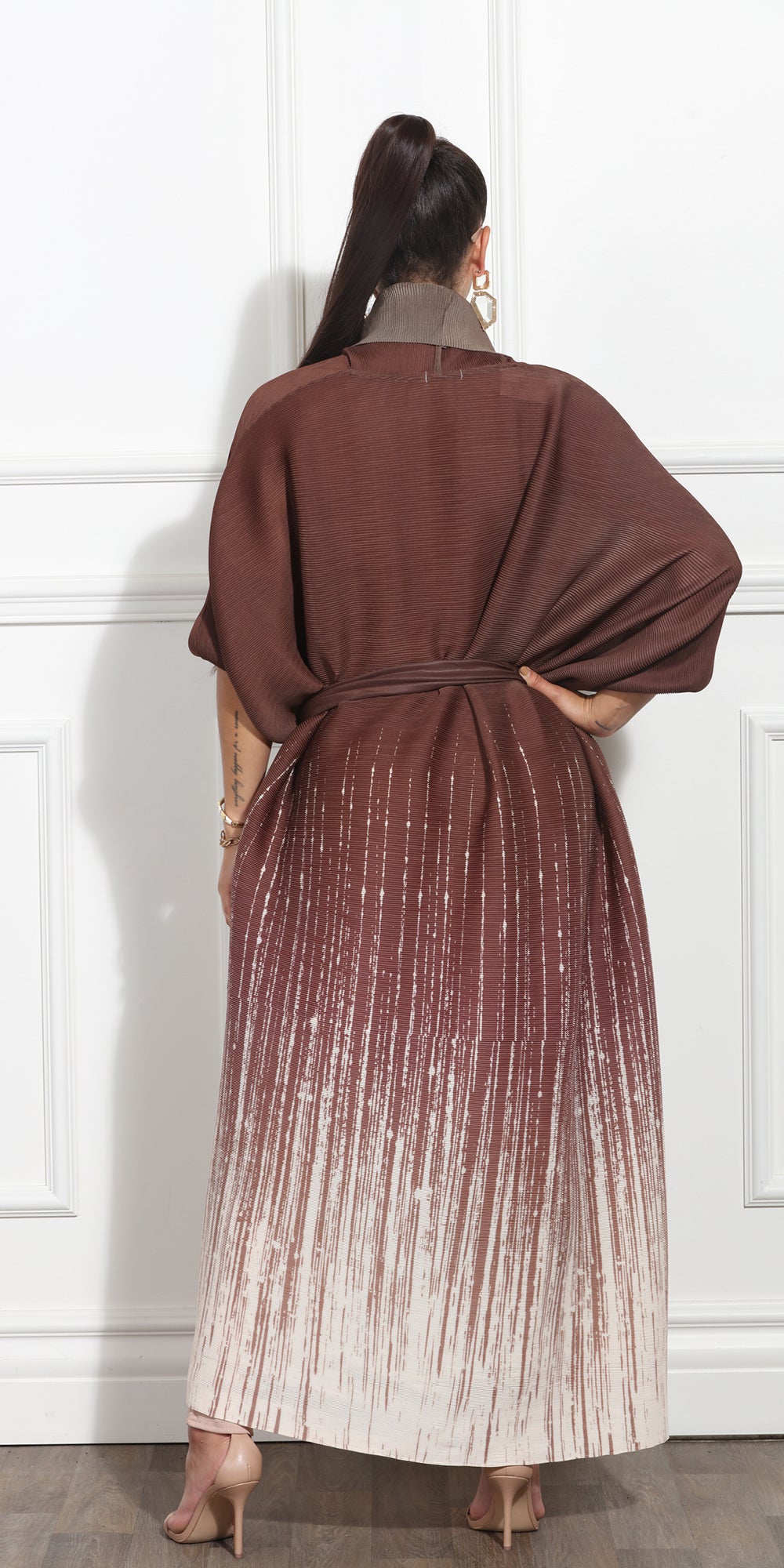 Luxe Moda LM380 - Brown Ombre - Long Ombre Cardigan with Tie Belt